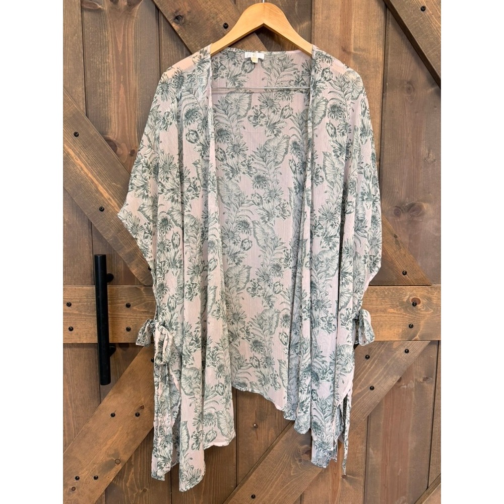 Charming Charlie Floral Kimono Wrap Women OS Pink Green Side Tie